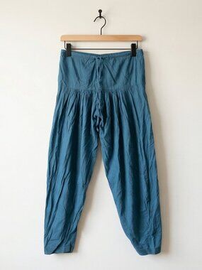 Rangmanch Cotton Harem Pants Teal Blue Drawstring Waist Jogger S Indian Boho